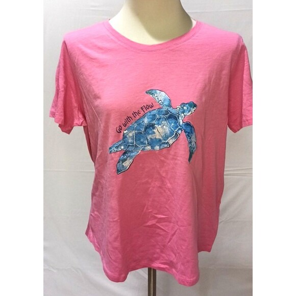 Stella Parker Tops - NWT Stella Parker Pink T-shirt Turtle Go with the Flow Size XL-MSRP $28